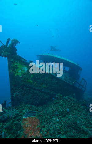 Schiffswrack, Roatan Marine Park, Roatan, Bay Islands, Honduras, Mittelamerika, Karibik tauchen Stockfoto