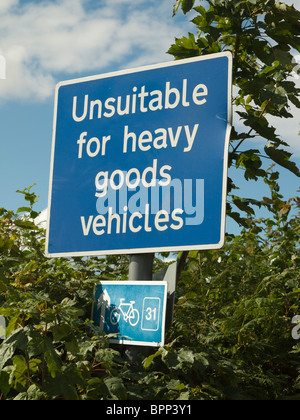 WARNUNG-STRAßENSCHILD AUF LANDSTRAßE UNGEEIGNET FÜR LKW GLOUCESTERSHIRE ENGLAND UK Stockfoto