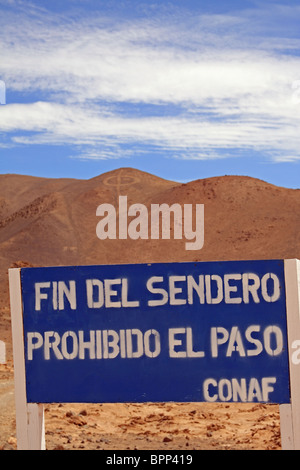 Melden Sie Pintado Geoglyphen in der Atacama-Wüste, in der Nähe von Iquique, Nordchile und CONAF (Corporación Nacional Forestal de Chile) Stockfoto