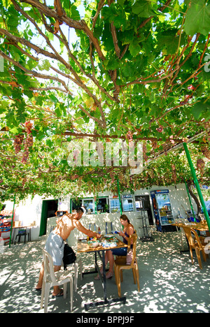 NORD-ZYPERN. Die rebenbestockten Terrasse des Asmali Plaj Restaurant am Yesilirmak. Stockfoto