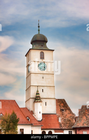 Der Rat-Turm in der Stadt Sibiu, Rumänien Stockfoto