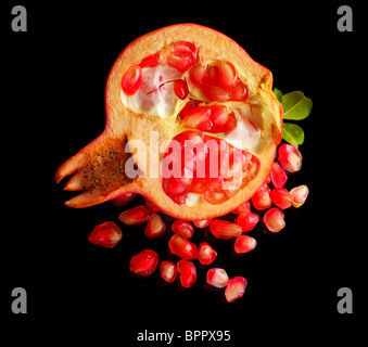 Rote Granatapfel isoliert auf schwarz Stockfoto
