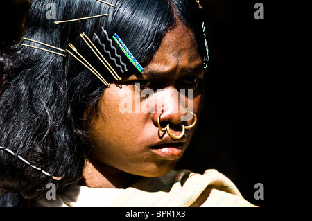 Porträt eines Mädchens Dongariya Kondh. Stockfoto