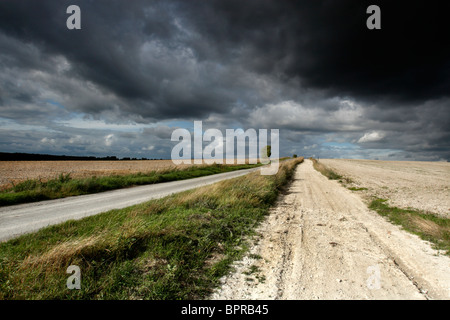 Stürmischer Himmel über Salisbury Plain, Wiltshire, England, UK Stockfoto