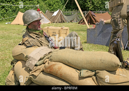 WW2-Reenactment-Mitglied trägt die Unifomr von einem uns Armee Infanterie Mann Stockfoto