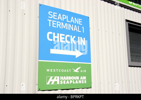 Wasserflugzeug-Terminal einchecken Zeichen, Vancouver, Britisch-Kolumbien, Kanada Stockfoto