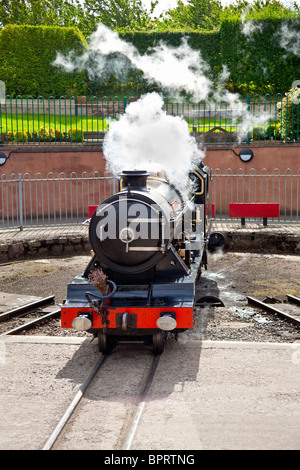 Fluß Esk Miniatur Dampflokomotive auf die Ravenglass und Eskdale Dampfeisenbahn Cumbria England UK Stockfoto