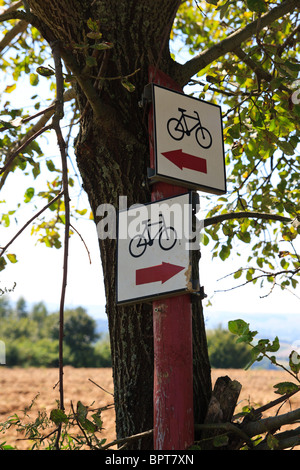 Wegweiser mit Radweg Zeichen zeigende verschiedene Richtungen Stockfoto