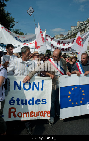 Paris, Frankreich, League of Rights of Man protestieren Regierungsbeschluss zu vertreiben ausländische Roma und Sinti, Roma, aus Frankreich Stockfoto