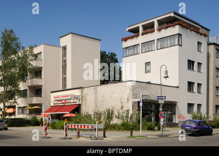 Große Siedlung Ringsiedlung Siemensstadt, entworfen vom Architekten Haus, Walter Gropius, World Heritage Site, Berlin, Deutschland. Stockfoto