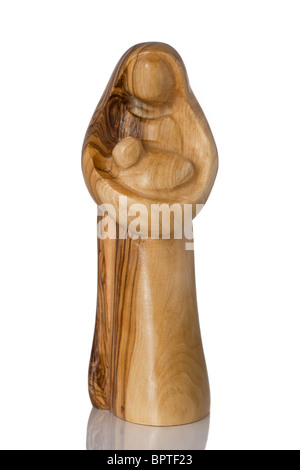 Traditionelle Holz-Skulptur der Jungfrau Maria mit Kind aus Palästina Stockfoto