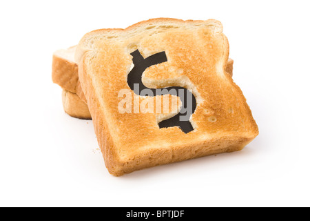 Brot Scheibe mit Dollarzeichen, Konzept Höchstkurs von Essen oder Essen für Unternehmen Stockfoto