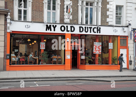 Die Vorderseite des "My Old Dutch" Pfannkuchen-Restaurant auf High Holborn, City of London, UK. Stockfoto