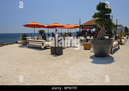 Strandbar La Veleta, Avenida de Meditteraneo, Javea, Costa Blanca, Spanien Stockfoto
