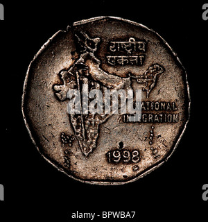 Landkarte von Indien - 2-Rupie-Münze Stockfoto