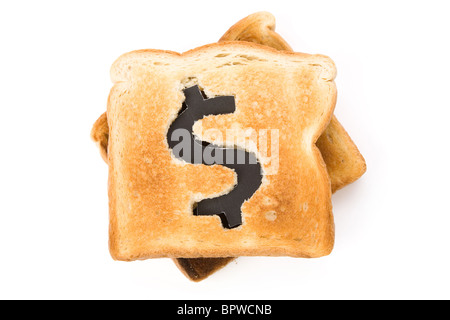 Brot Scheibe mit Dollarzeichen, Konzept Höchstkurs von Essen oder Essen für Unternehmen Stockfoto