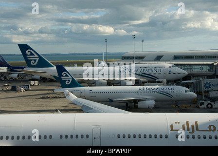 Flugzeuge auf Tore am Flughafen Auckland, Nordinsel, Neuseeland Stockfoto