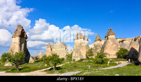 Vulkanischer Tuff-Säulen in der Nähe von Göreme und Uchisar, Kappadokien, Türkei Stockfoto