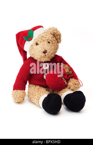 Weihnachten Teddy. Geliebten Kindes Teddybären als Weihnachtsmann verkleidet. Stockfoto