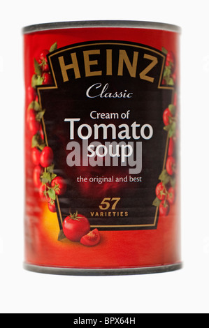 Nahaufnahme einer Dose Heinz Tomatensuppe. 57 Sorten. Stockfoto