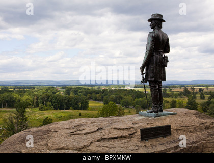 Brigadegeneral Gouverneur K. Warren Statue am Little Round Top - Gettysburg, Pennsylvania USA Stockfoto