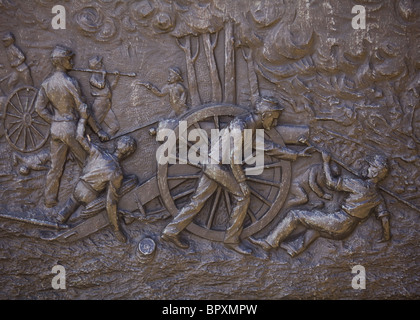 Bronzerelief Skulptur des amerikanischen Bürgerkriegs Szene Stockfoto