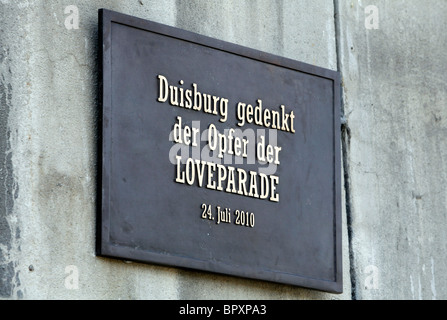 Duisburg, Deutschland, Loveparade 2010: Speicher-Platte, wo eine Tragödie passiert wenn am 24. Juli 2010 21, Menschen starben Hunderte verletzen Stockfoto