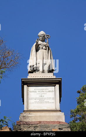 Statue von Erzbischof Manuel Vicuña Larrain, Cerro Santa Lucia, Santiago, Chile Stockfoto