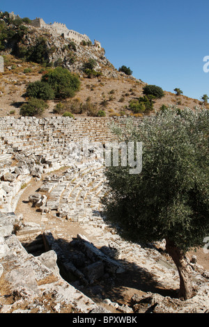 Die zerstörten Amphitheater der antiken Stadt Kaunos, Dalyan, Türkei Stockfoto