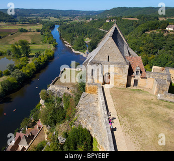 Blick vom Beynac Burg Zinnen des Flusses Dordogne in Frankreich Stockfoto