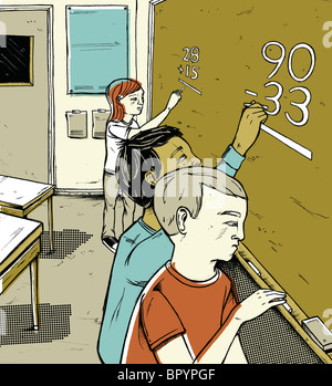 Studenten lösen von mathematischen Problemen an die Tafel Stockfoto