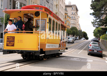 Seilbahn auf Leavenworth Street, San Francisco, Kalifornien, USA Stockfoto