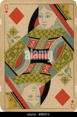 Königin der Diamanten Vintage Spielkarte Stockfoto
