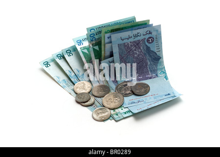 Malaysischer Ringgit-Banknoten und-Münzen Stockfoto