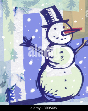 Eine geschichtete Drucken eines Schneemanns Stockfoto