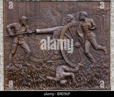 Bronzerelief Skulptur des amerikanischen Bürgerkriegs Szene Stockfoto