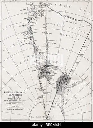 Verfolgen Sie Diagramm der wichtigsten südlichen Reise der Robert Falcon suggerieren British Antarctic Expedition 1910-1913. Stockfoto