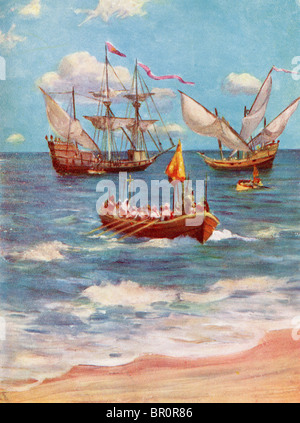 Vasco Da Gama Landung in der Nähe von Calicut, Indien im Jahre 1498. Vasco da Gama, 1. die Anzahl der Vidigueira, c 1460 / 1469 - 1524. Stockfoto