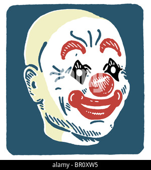 Eine schwarz-weiß Version einer Illustration eines Clowns-Kopf Stockfoto