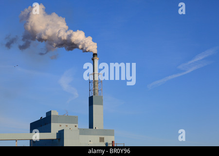 Papierfabrik mit einem Schornstein Rauchschwaden. Stockfoto