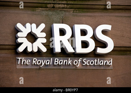 RBS Royal Bank of Scotland-Plakette der vorderen Wand ihres Gebäudes in Dundee, Großbritannien Stockfoto