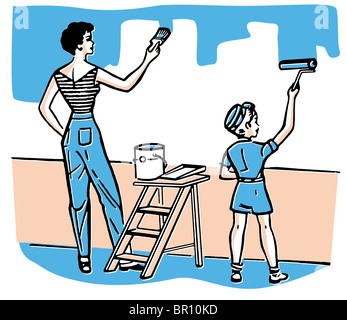 Mutter und Kind Malerei Wände zusammen Stockfoto