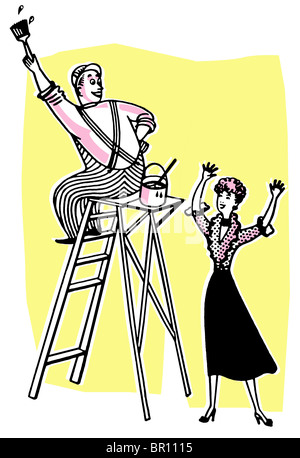 Ein Mann auf einer Leiter arbeiten Stockfoto