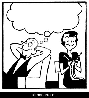 Eine schwarz-weiß Version von einem Comic-Stil-Bild eines Paares mit einem großen Sprechblase oben Stockfoto