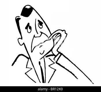 Eine schwarz-weiß Version von einem Cartoon-Stil, Zeichnung von einem Mann besorgt Stockfoto