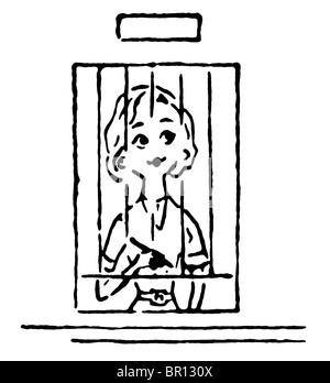 Eine schwarz-weiß Version von einem Cartoon-Stil, Zeichnung von einem Bankangestellten Stockfoto