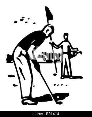 Eine schwarz-weiß Version einer Illustration eines Mannes Golf spielen Stockfoto