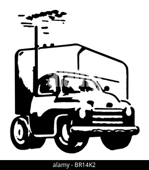 Eine schwarz-weiß Version einer Vintage Illustration eines LKW Stockfoto