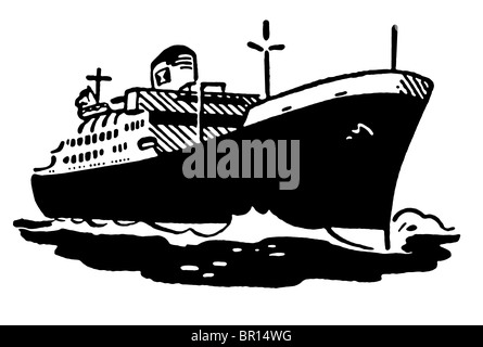 Eine schwarz-weiß Version einer Vintage Illustration eines Schiffes Stockfoto
