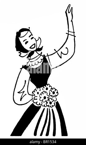 Eine schwarz-weiß Version einer Vintage Illustration eines holländischen Mädchens Stockfoto